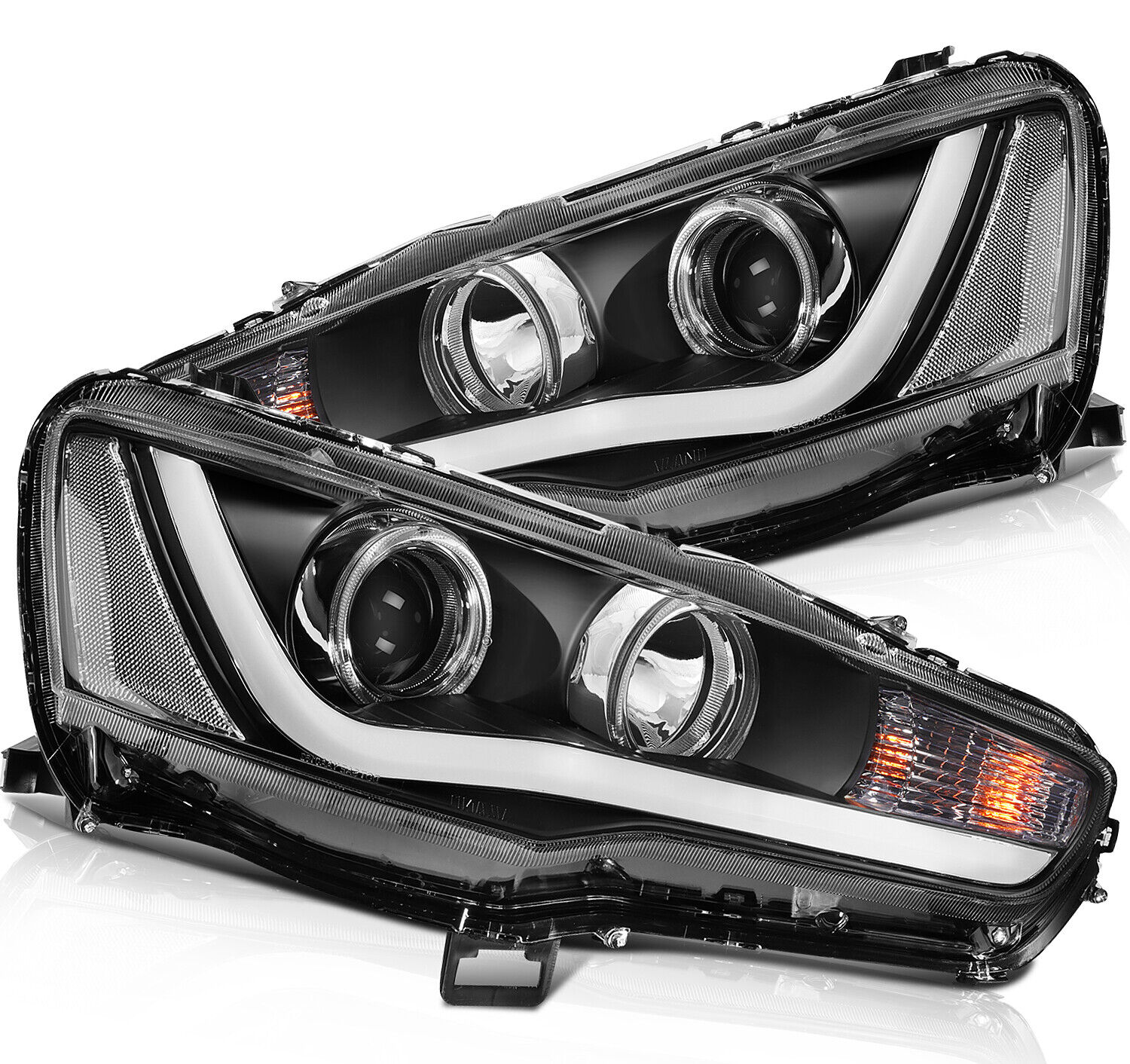 For 2008-2017 Mitsubishi Lancer EVO Pair Black Projector Headlights Assembly
