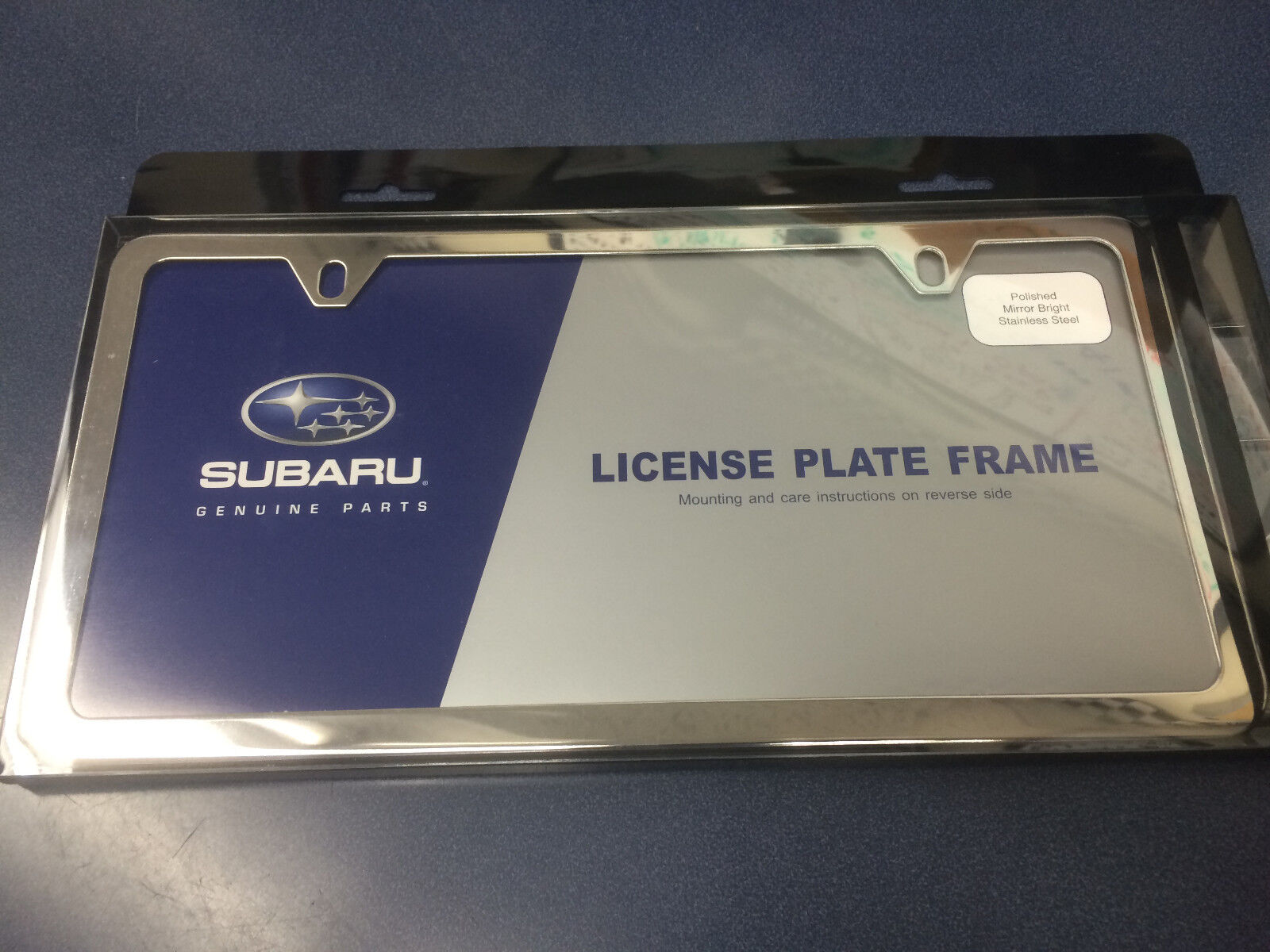 Geniune Subaru Slimline License Plate Frame Polished Stainless Steel OEM NEW