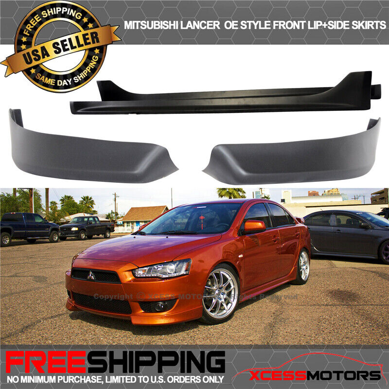Fits 08-15 Mitsubishi Lancer OE Style Front Bumper Lip Spoiler + Side Skirts PP