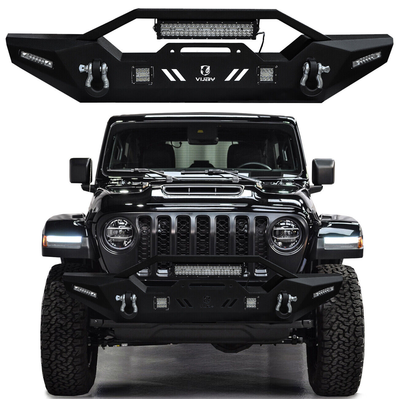 Vijay For 2007-2018 Jeep Wrangler JK Front or Rear Bumper with LED Lights&D-Ring