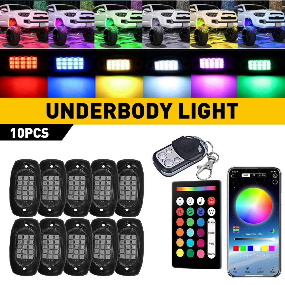 10x RGB LED Pods Rock Lights Kit Underbody Neon Light For Ford F-150 F-250 F-350