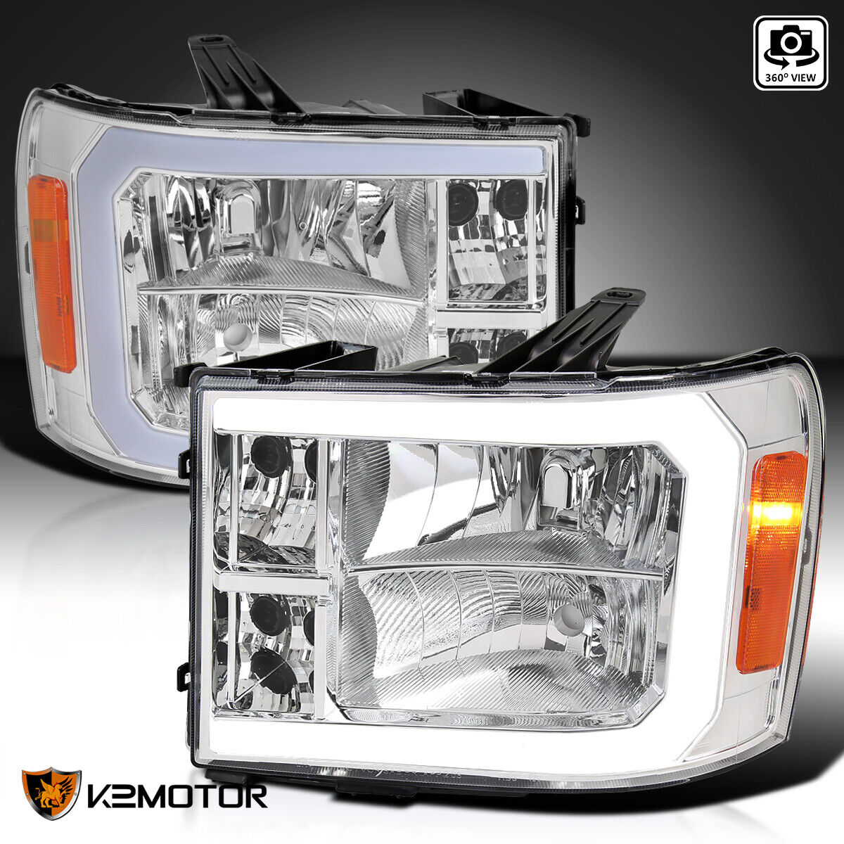Clear Fits 2007-2013 GMC Sierra 1500 2500HD 3500HD LED Strip Headlights Pair
