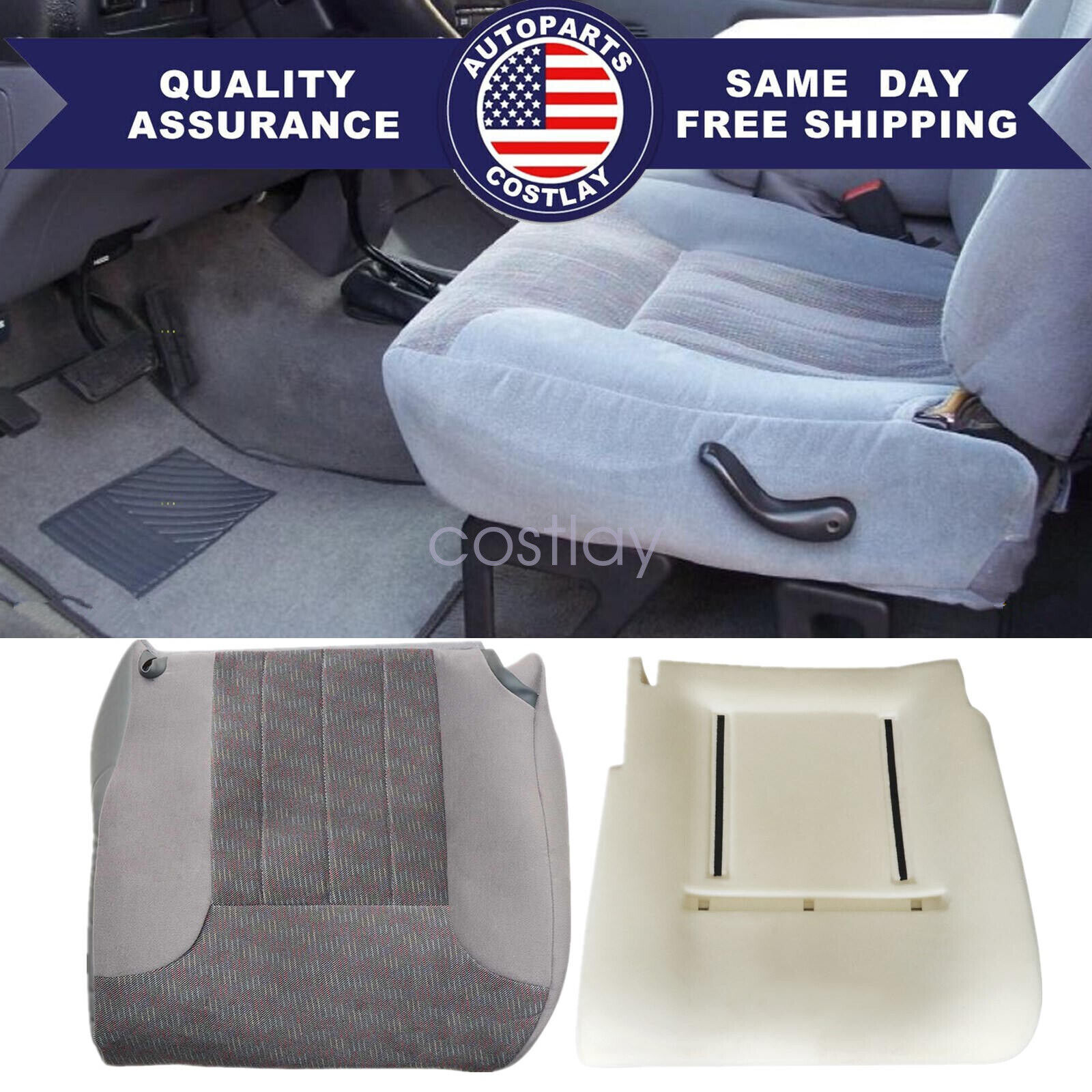 For 1994-1997 Dodge Ram Front Driver Cloth Lower Seat Cover Gray & Foam Cushion