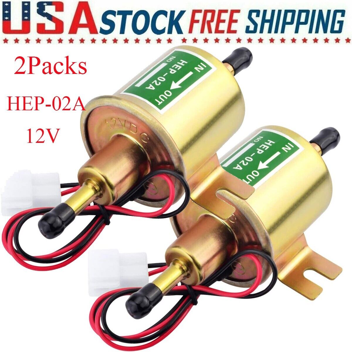 2 Packs 12V Electric Fuel Pump HEP-02A Universal Inline Low Pressure Gas Diesel