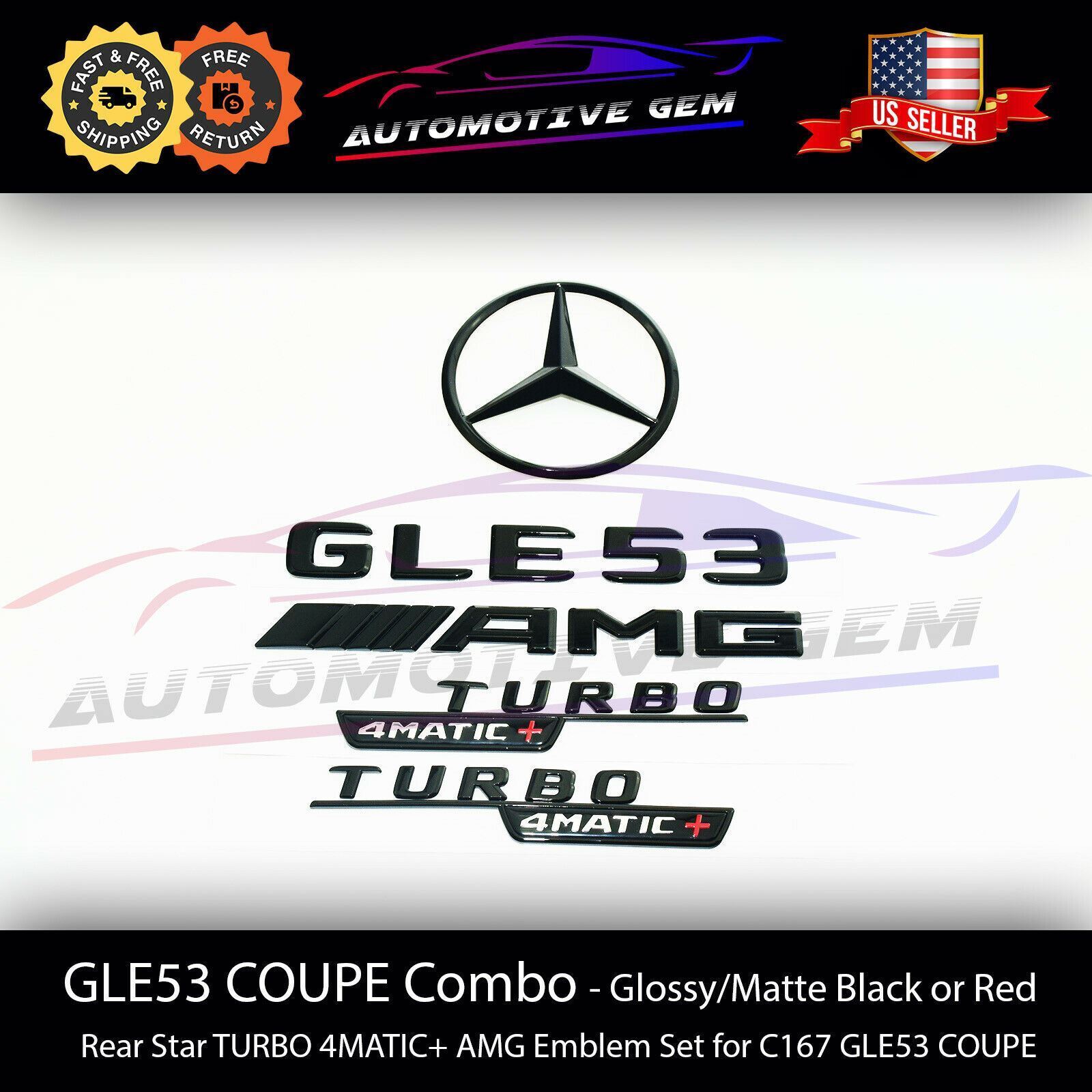 GLE53 COUPE AMG TURBO 4MATIC+ Rear Star Emblem Black Badge Set for Mercedes C167