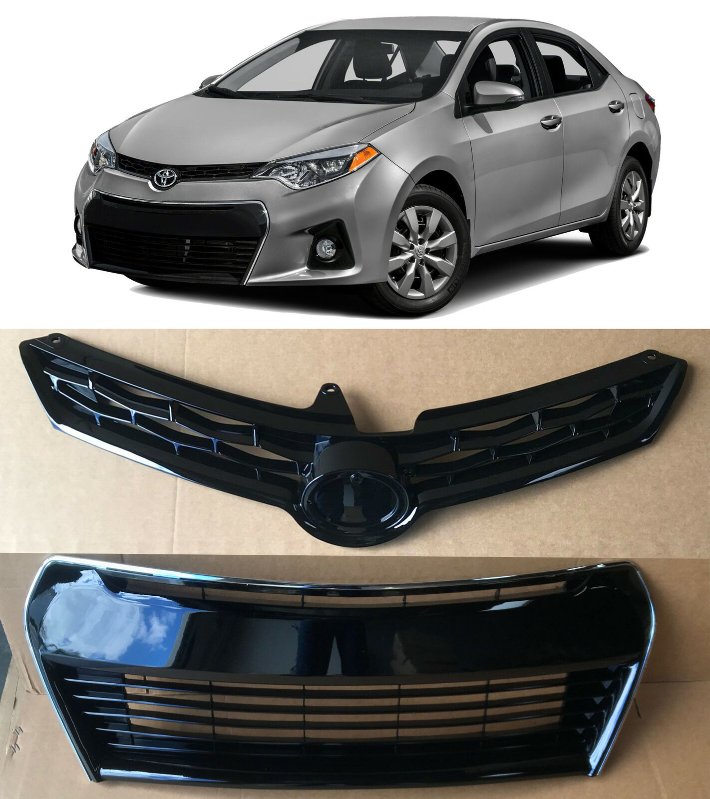 Front Upper Lower Bumper Grille 2pcs for 2014 2015 2016 Toyota Corolla S Sport