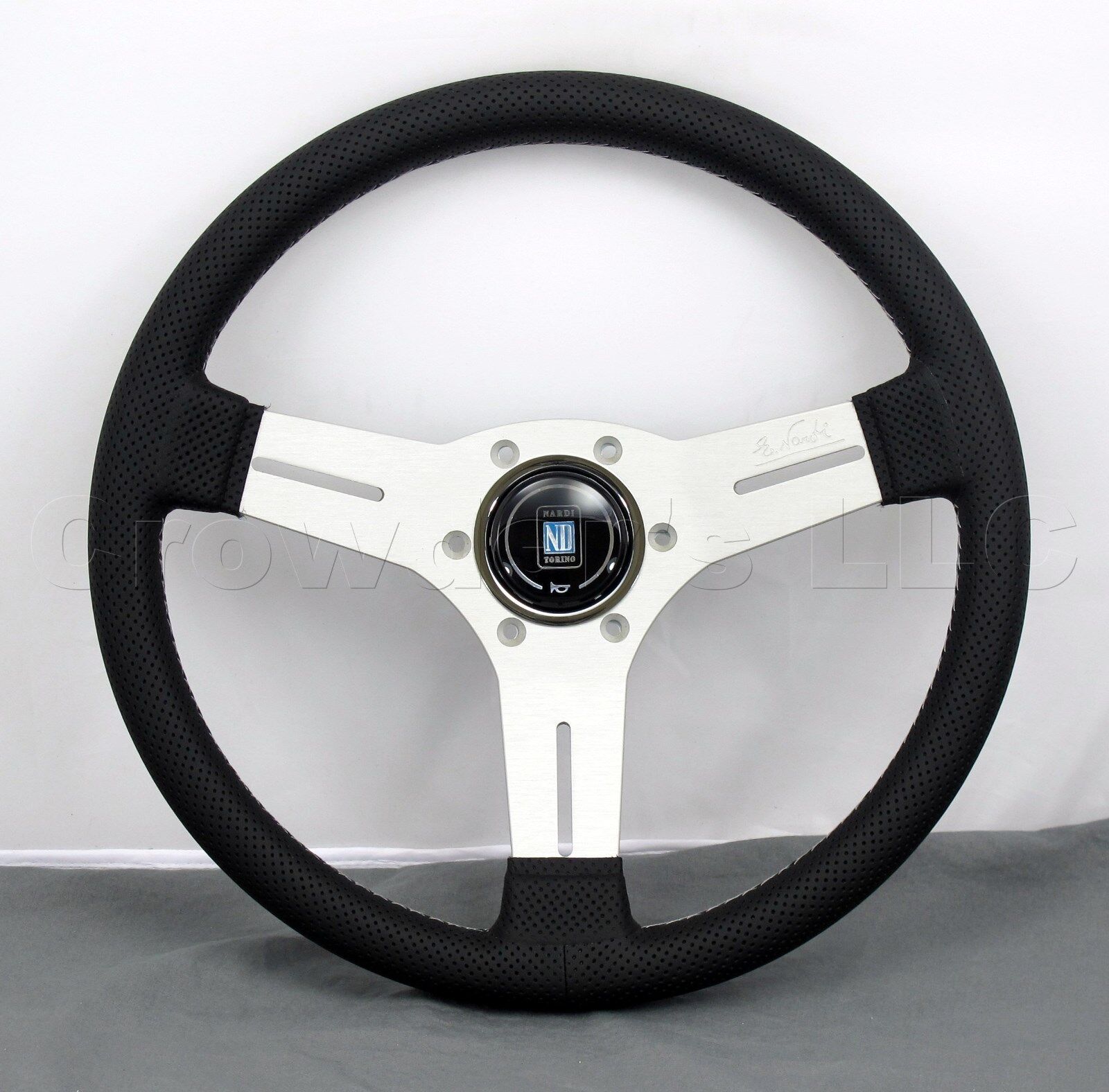 Nardi 330mm Competition Steering Wheel Black Leather / White Spokes Classic Horn