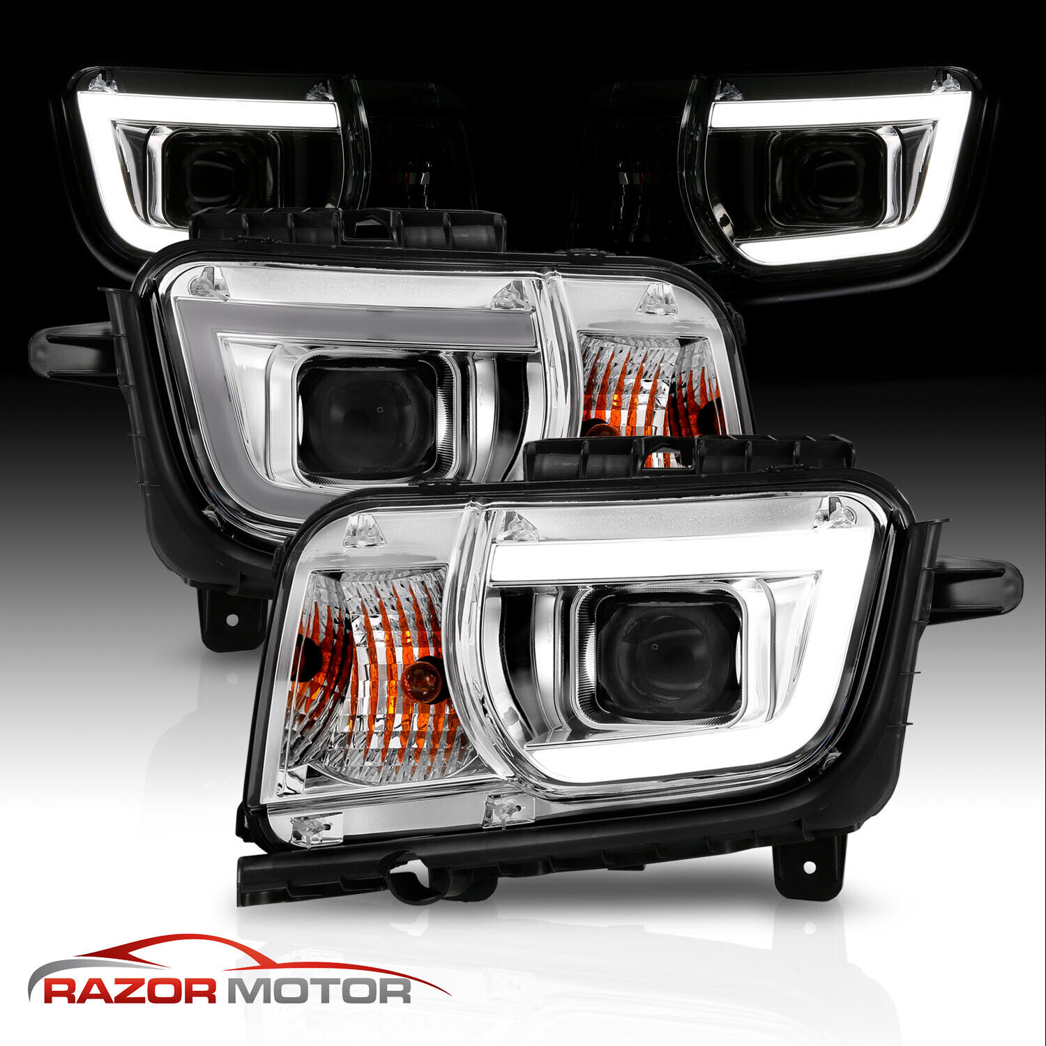 Fit 2010 2011 2012 2013 Halogen Camaro LED Tube Projector Headlight Headlamp Set