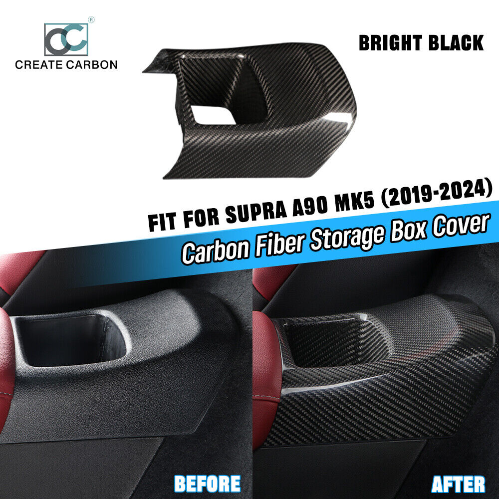 Dry Carbon Fiber Armrest Box Rear Storage Box Cover Trim Fit For Supra MK5 A90