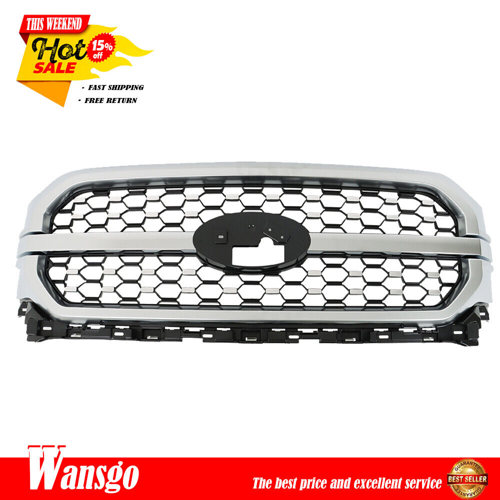 Front Upper Bumper Grill Grille Assembly Chrome+Silver Fits For 21 thru 23 Ford