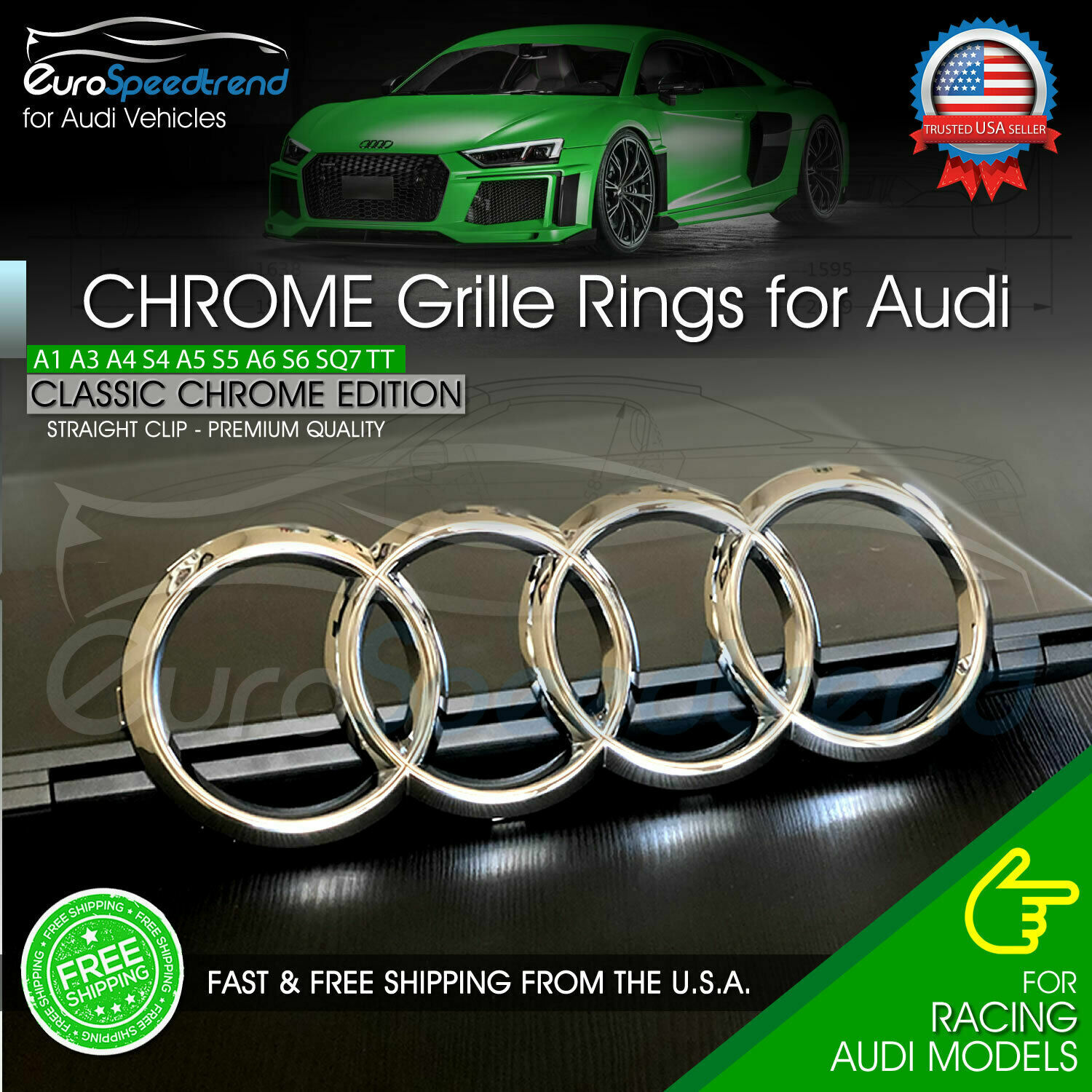 Audi Front Rings Chrome Grille Emblem Badge A1 A3 A4 A5 S5 A6 S6 A7 TT 8K0853605