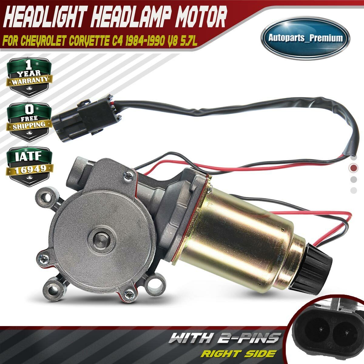 Right Headlight Headlamp Motor 2 Wires for Chevy Corvette C4 1984-1990 2 Pins