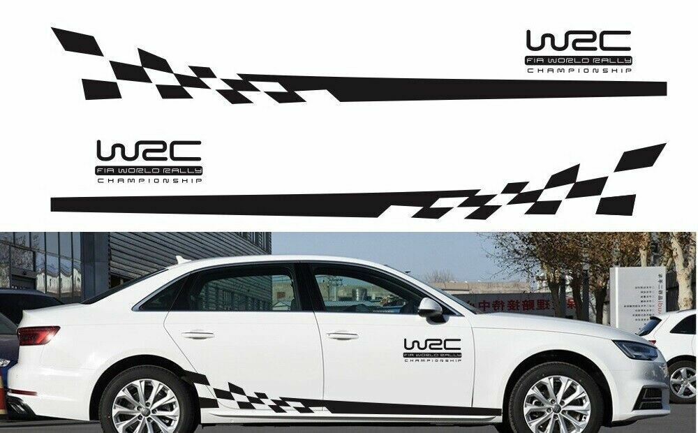 2 Pcs WRC Racing Plaid Hood Side Door Fender Stripes Stickers For Race Car SUV