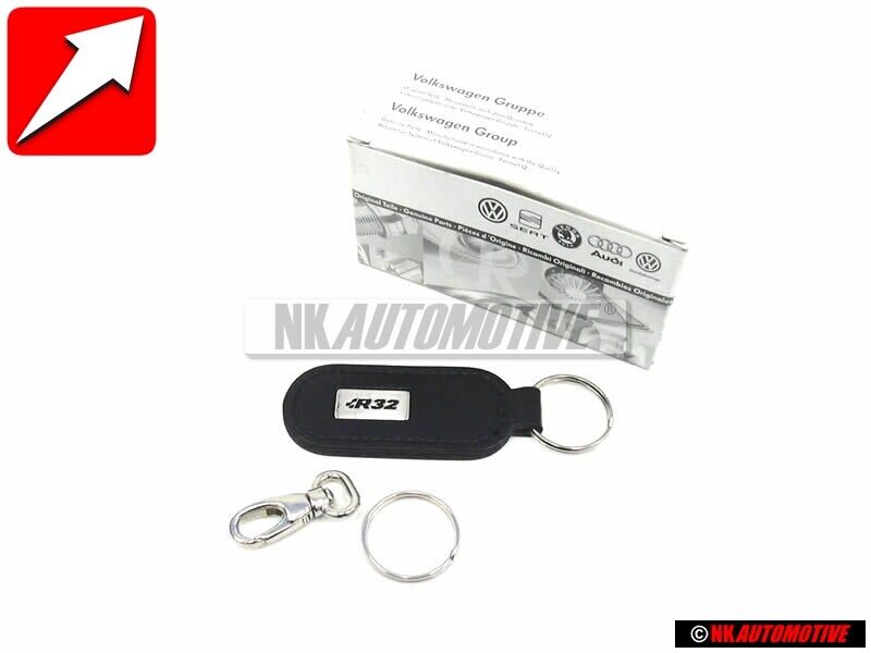 Original VW R32 Leather Keychain Keyring Key Fob Black - 1J0860357
