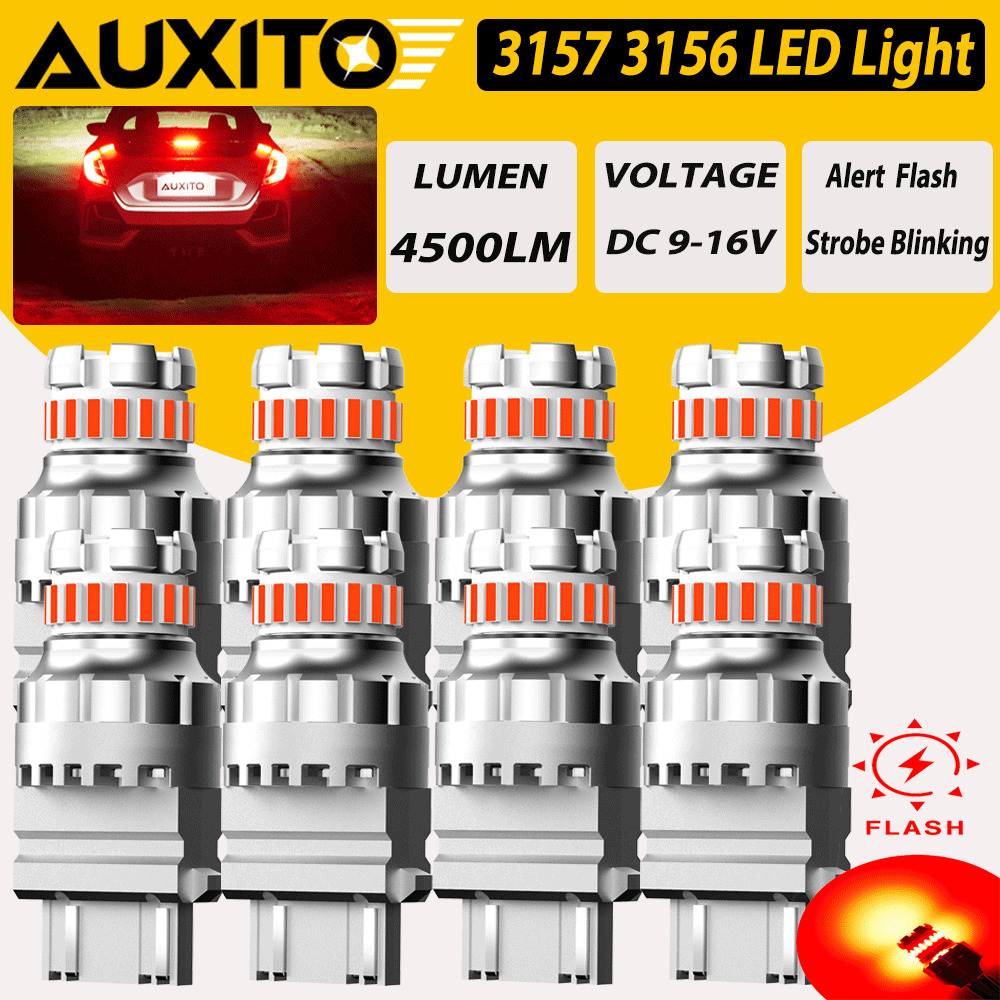 AUXITO 8X 3157 3156 Red LED Strobe Flashing Tail Brake Stop Parking Bulbs Light