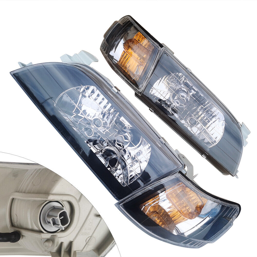 For 93 97 Toyota Corolla JDM Black Headlights Headlamps+Corner Lights Left&Right