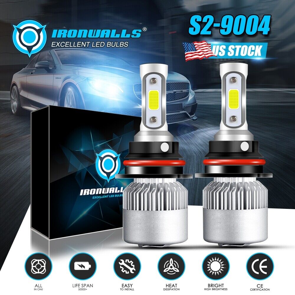 For Ford Mustang 1987-1993 4-Sides 9004 LED Headlight Bulbs High/Low Beam 6000K