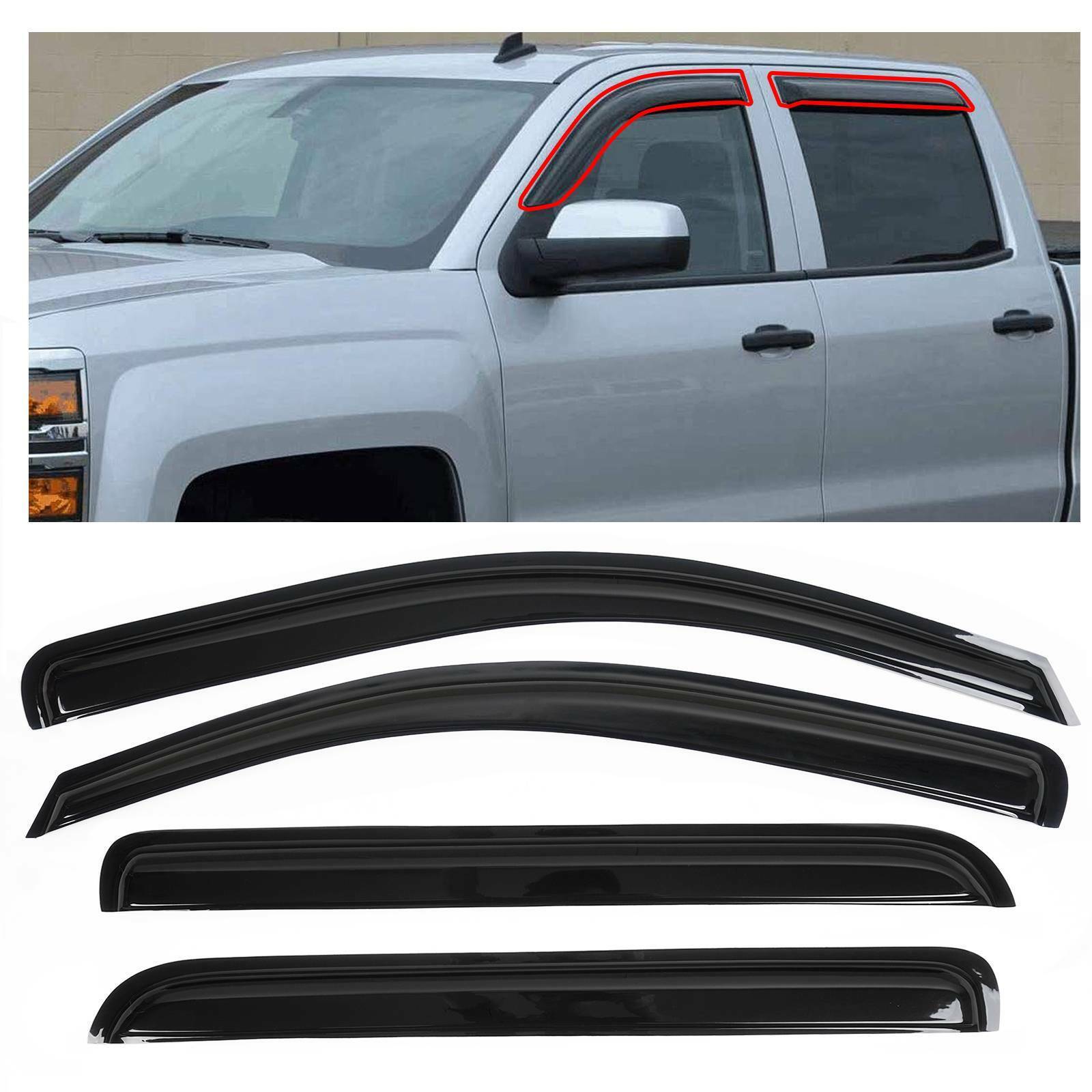 For Chevrolet Silverado 2014-2018 Window Vent Visor Sun Rain Deflector Guard 4PC