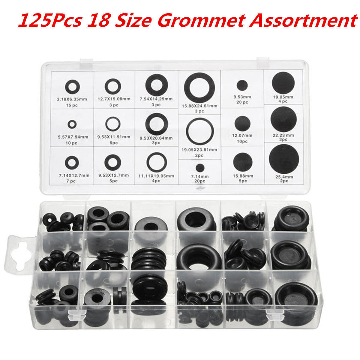 125pc Rubber Grommet Firewall Wiring Cable Electrical Wire Gasket Assortment Kit