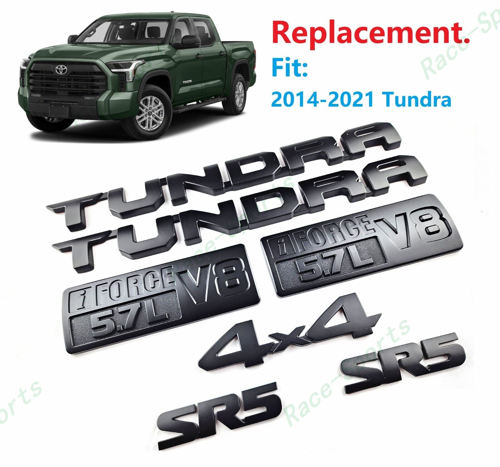 7PC Matte Black Door Tundra SR5 5.7L I Force V8 Rear 4X4 EMBLEM Tundra 2014-2021