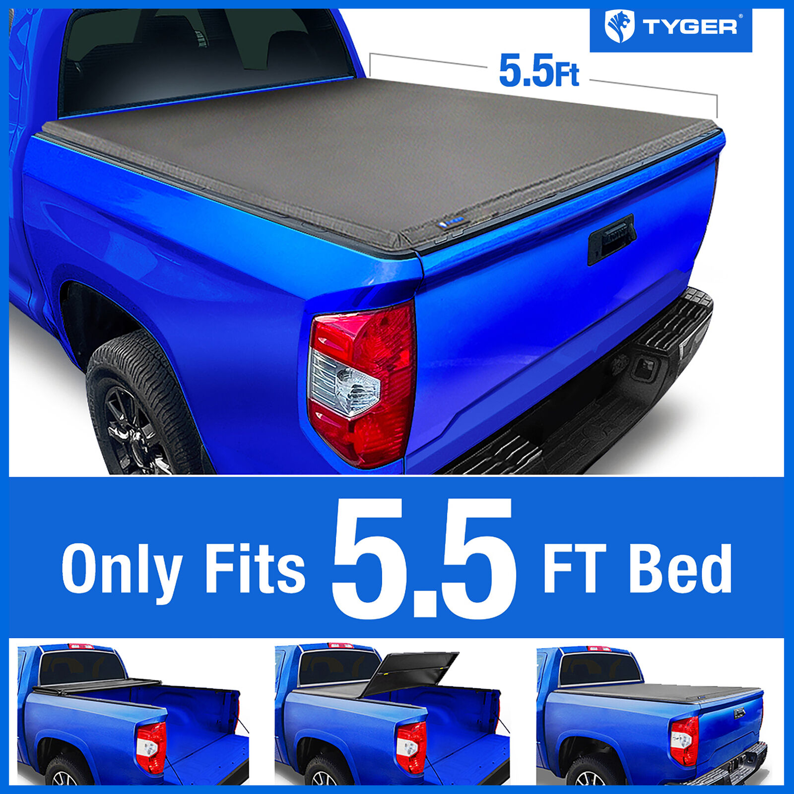 TYGER T3 Soft Tri-fold Tonneau Cover for 2022-2024 Toyota Tundra 5.5\' Bed