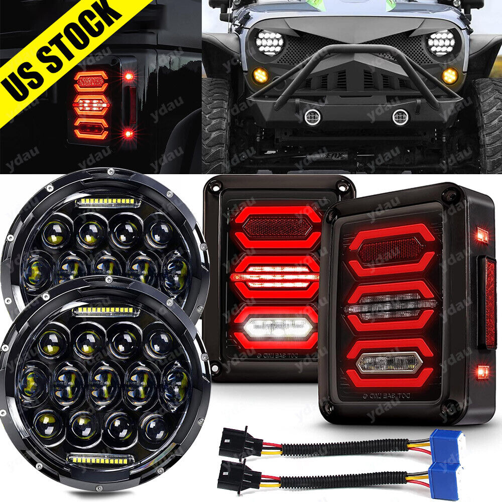 For Jeep Wrangler JK 2007-2018 7inch Piar LED Headlights +Tail Lights Assemblies