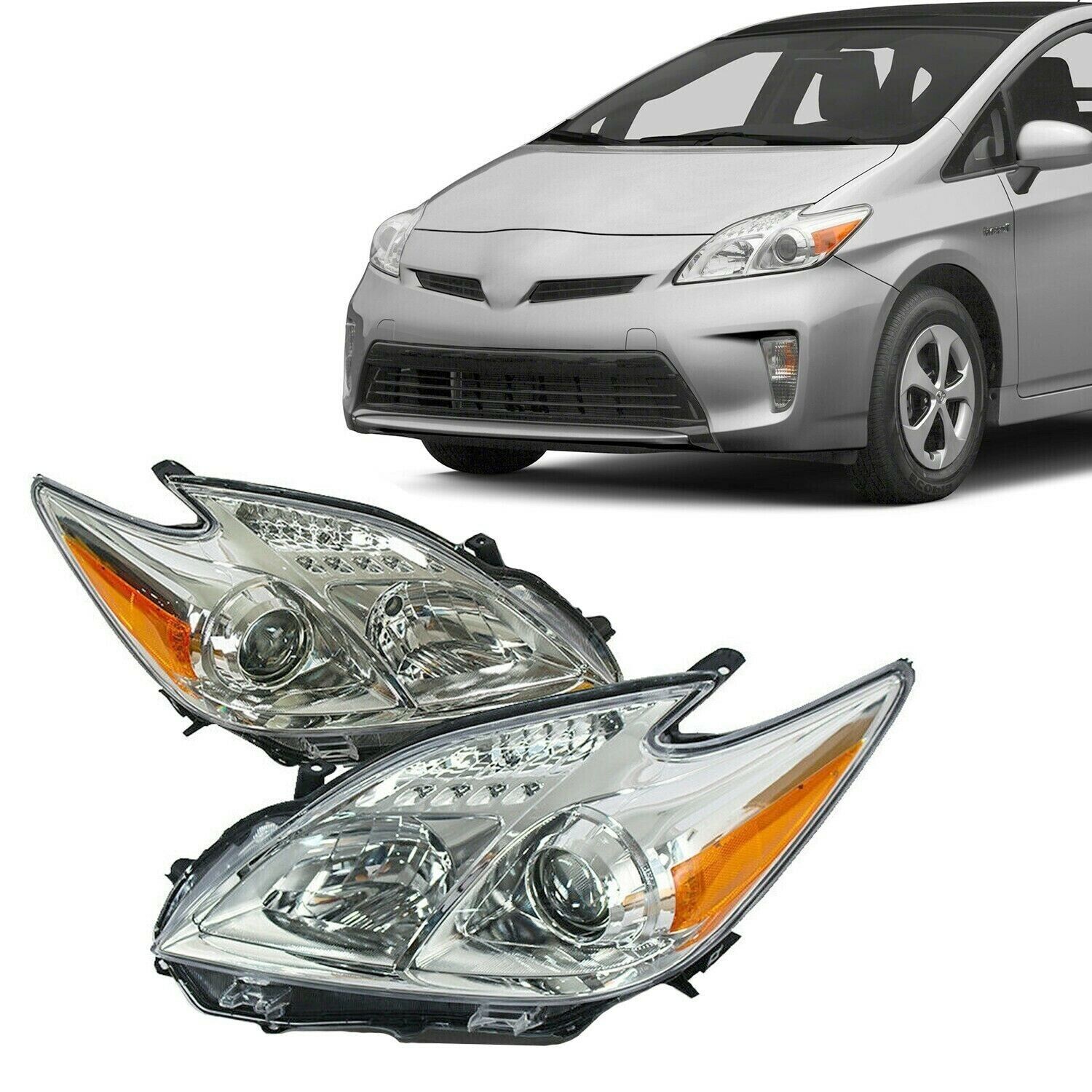 Headlights Headlamps For Toyota Prius 2012-2015 Driver & Passenger Set LH & RH