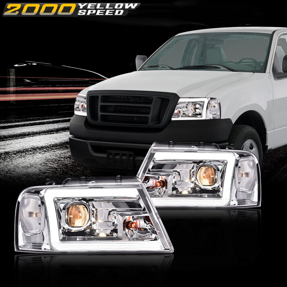 Fit For 2004-2008 Ford F150 Lincoln Mark LT LED DRL Chrome Headlights Left+Right