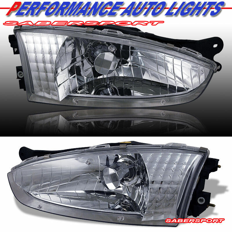 Pair of Euro Clear Chrome Headlights for 1997-2002 Mitsubishi Mirage 2dr Coupe