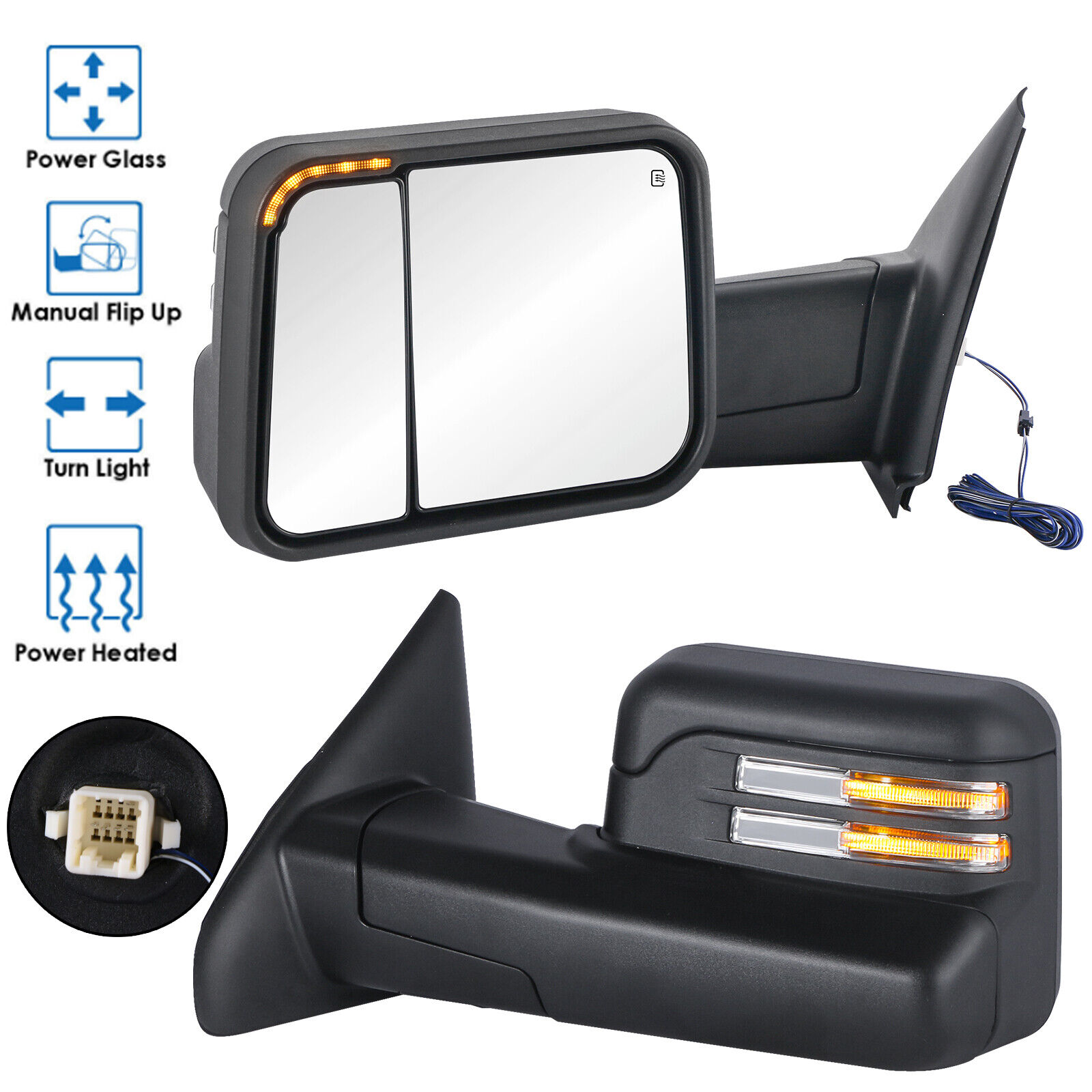 2X Power Heated Tow Mirrors w/ Led Turn Light For 2003-2009 Dodge Ram 2500 3500