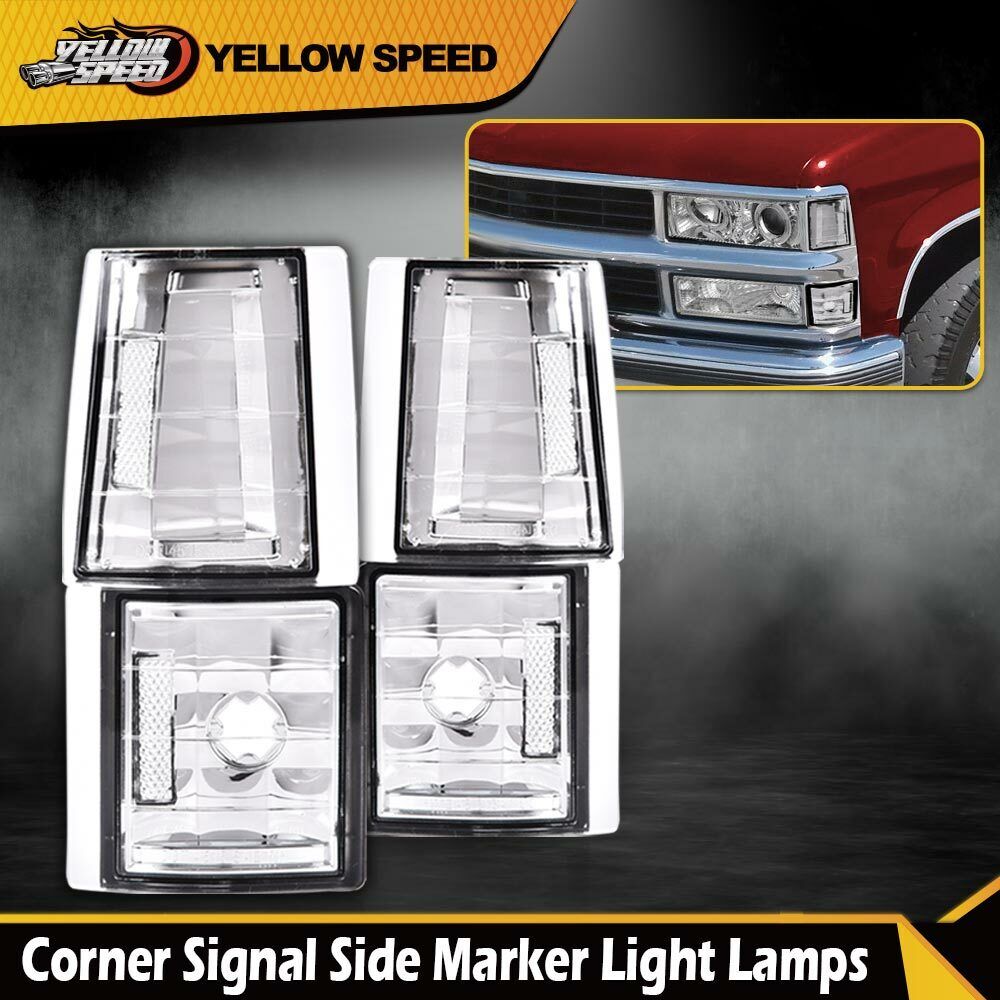 4Pcs Fit For 94-98 Chevy CK C10 1500 2500 Clear Corner Signal Side Marker Lamps 