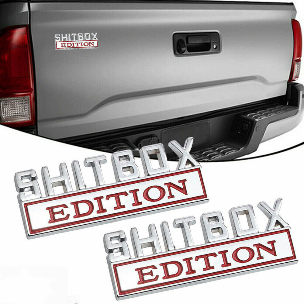 2PCS 3D Silver+Red SHITBOX EDITION Emblem Decal Badge Stickers For Universal car