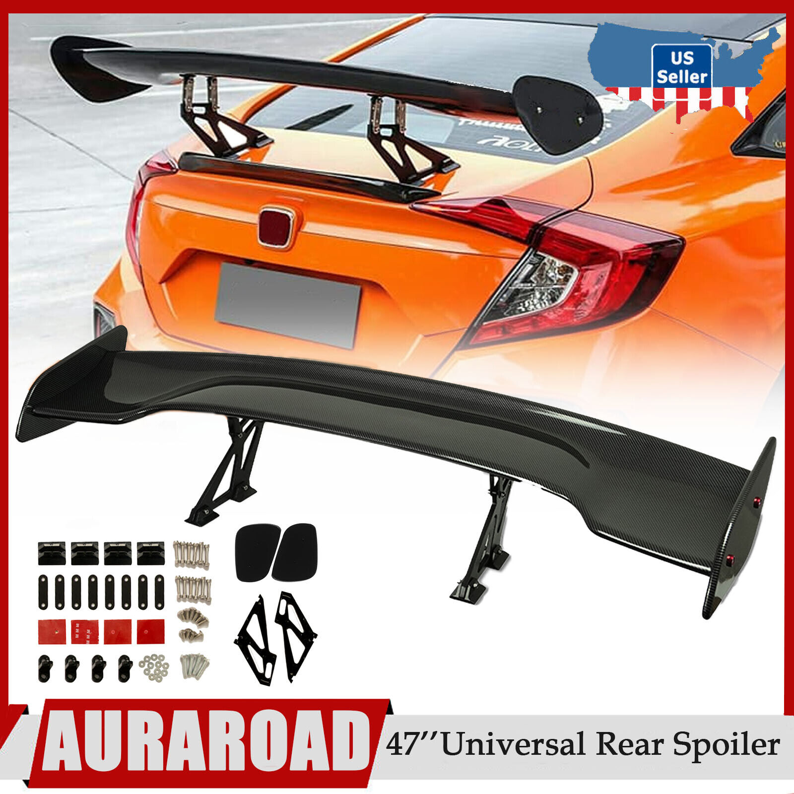 47\'\'Universal Rear Spoiler Adjustable GT Style Rear Trunk Wing Carbon Fiber 