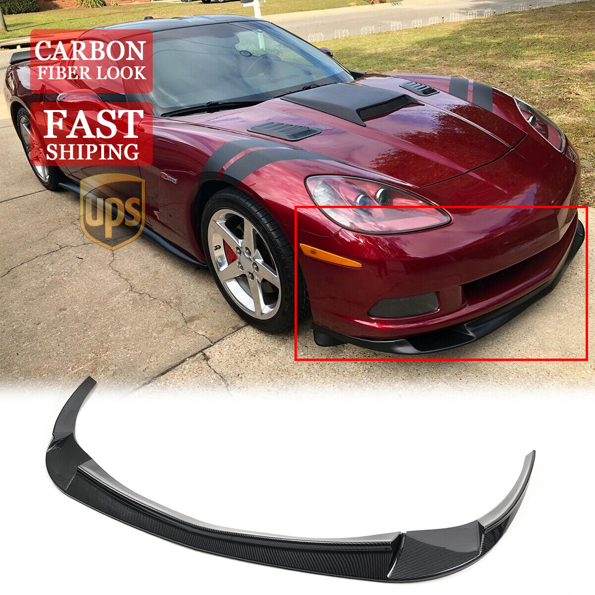 For Chevy Corvette C6 Base Models 06-2013 Carbon Fiber Front Bumper Lip Splitter