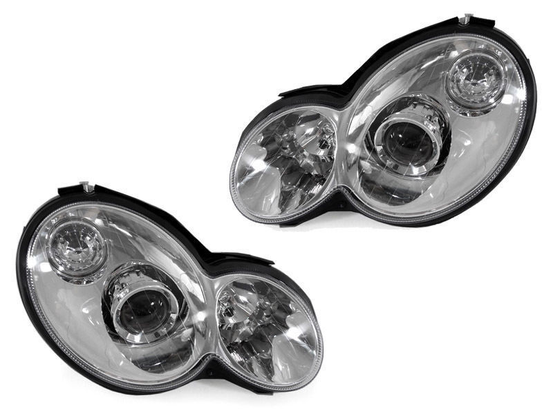 DEPO Chrome AMG Style Headlights For 2002-2005 Mercedes Benz C Class W203 Coupe