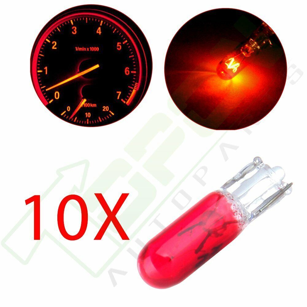 10x Red T5 Dashboard Cluster Gauge Halogen Mini-Wedge Bulb Light 17 37 70 73 74