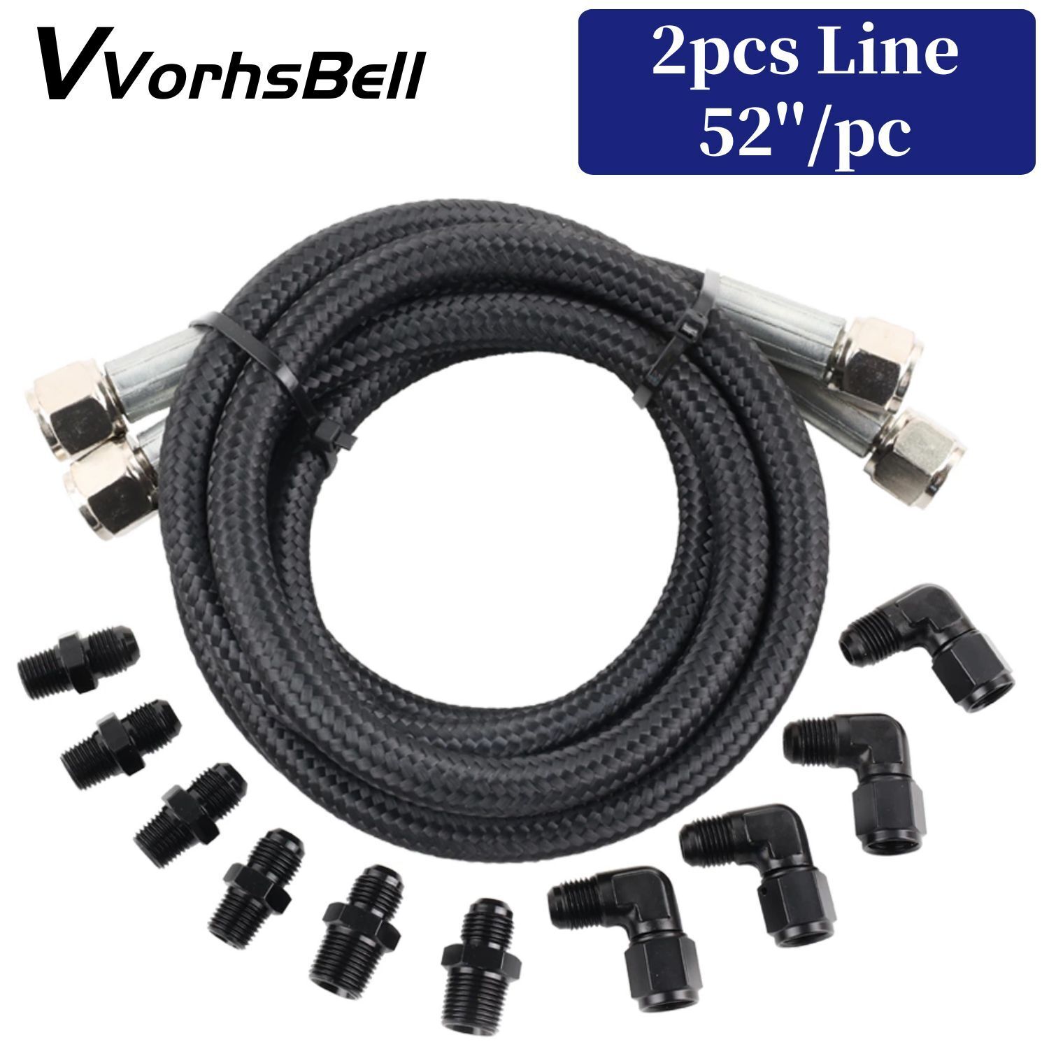 AN6 52\'\' Nylon Braided Transmission Cooler Hose Line Fitting TH350 700R4 TH400