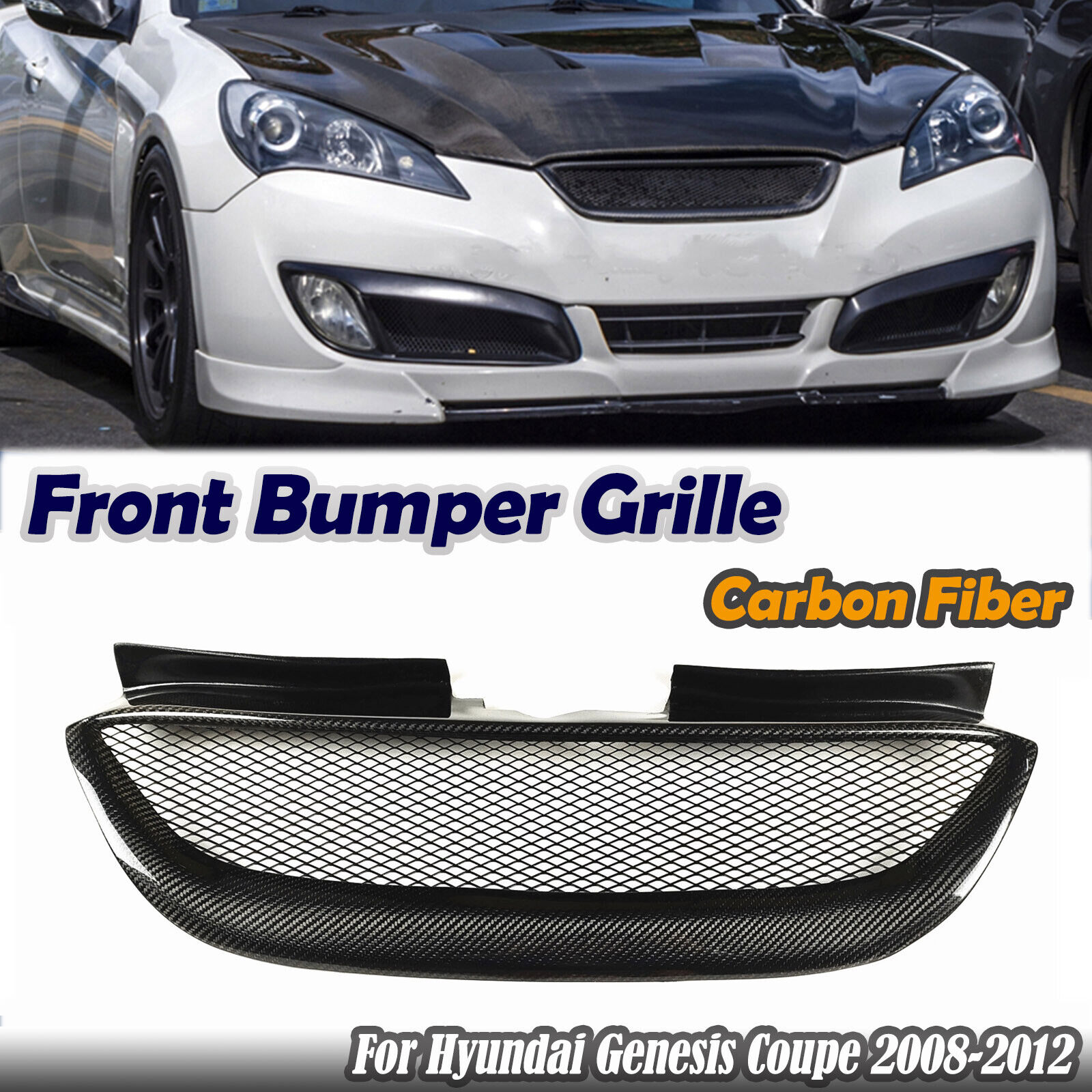 Carbon Fiber Front Bumper Mesh Grille Grill For Hyundai Genesis Coupe 2008-2012
