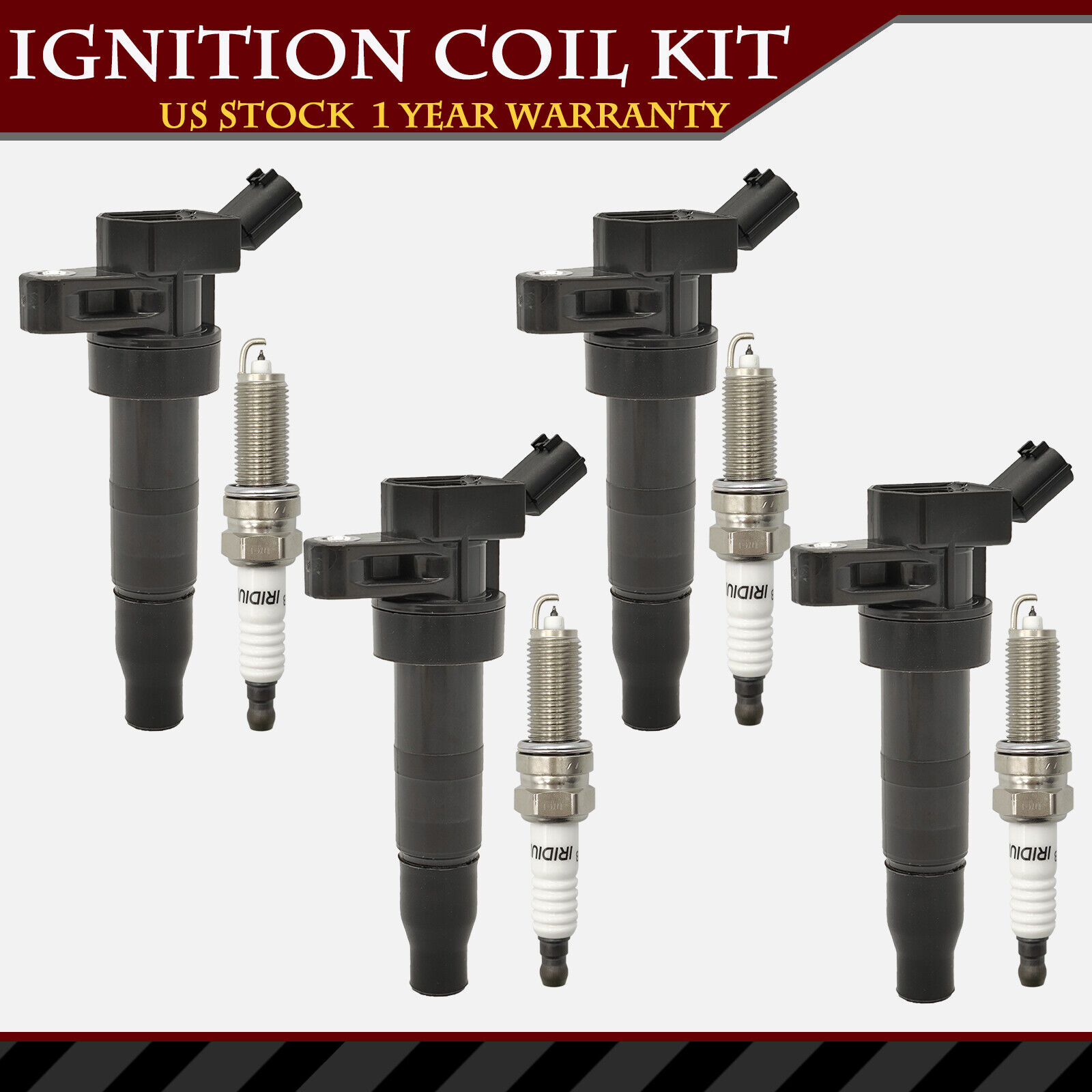 4PCS Ignition Coil & 4PCS Spark Plug for Kia Optima Hyundai Sonata UF611