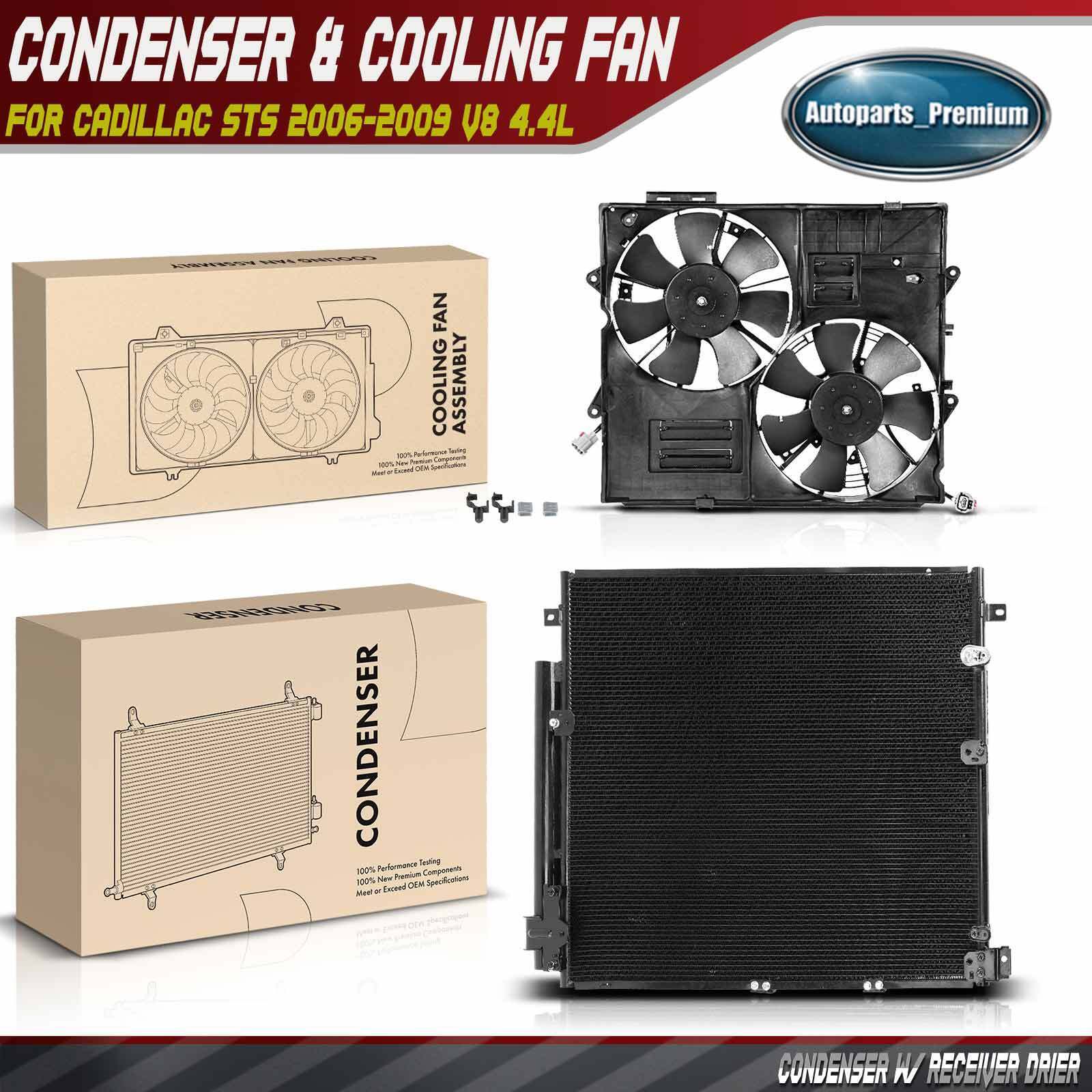 A/C Condenser & Dual Cooling Fan Assembly Kit for Cadillac STS 2006-2009 V8 4.4L