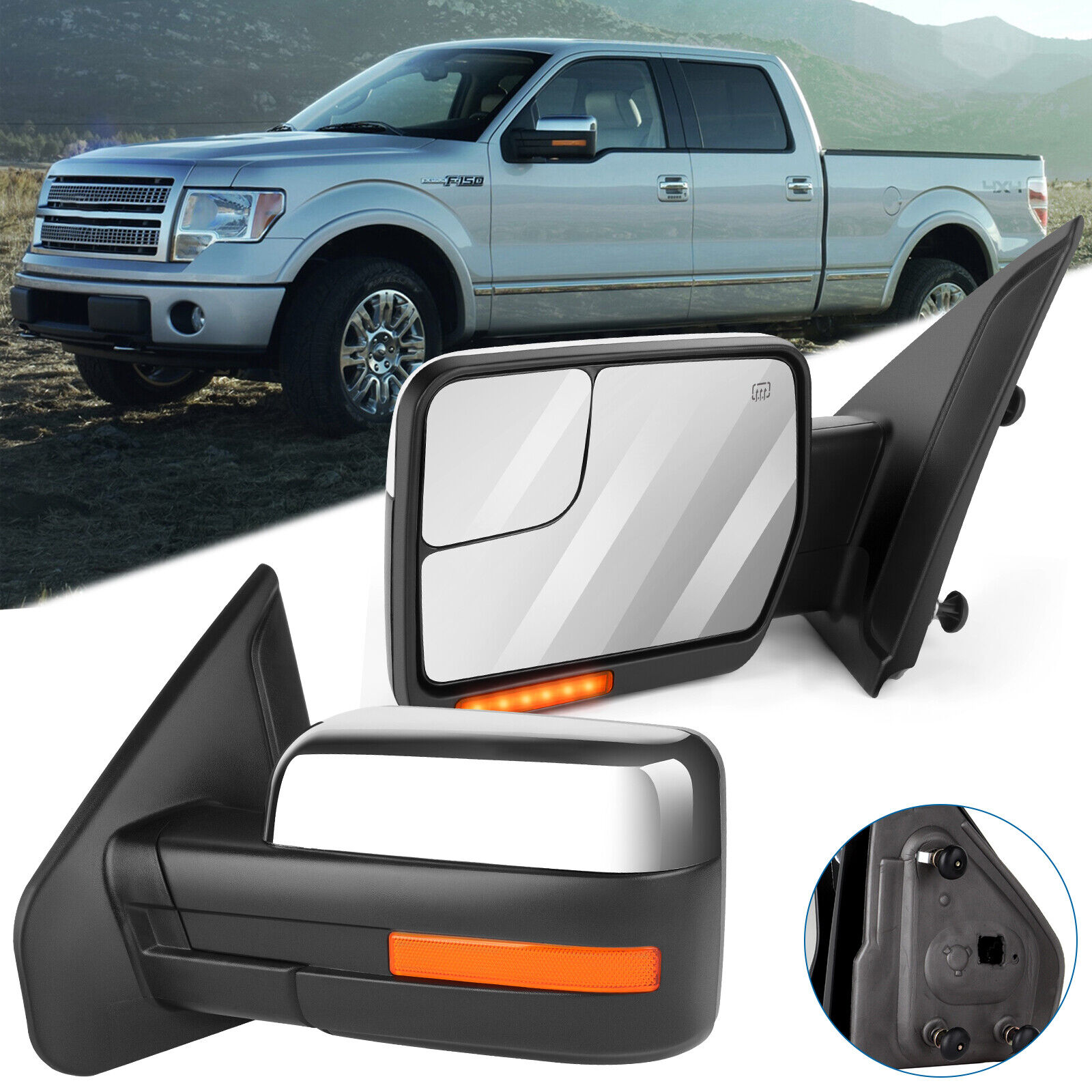 ✅ Chrome Tow Mirrors Power Heated Signals For 2004-2014 F-150 Truck LH+RH