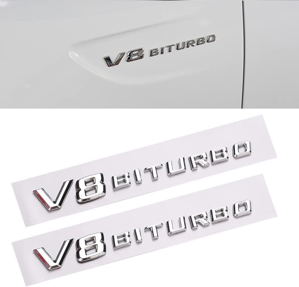 2Pcs V8 BITURBO Emblem Side Fender Trunk Nameplate Logo Badge Sticker Decals