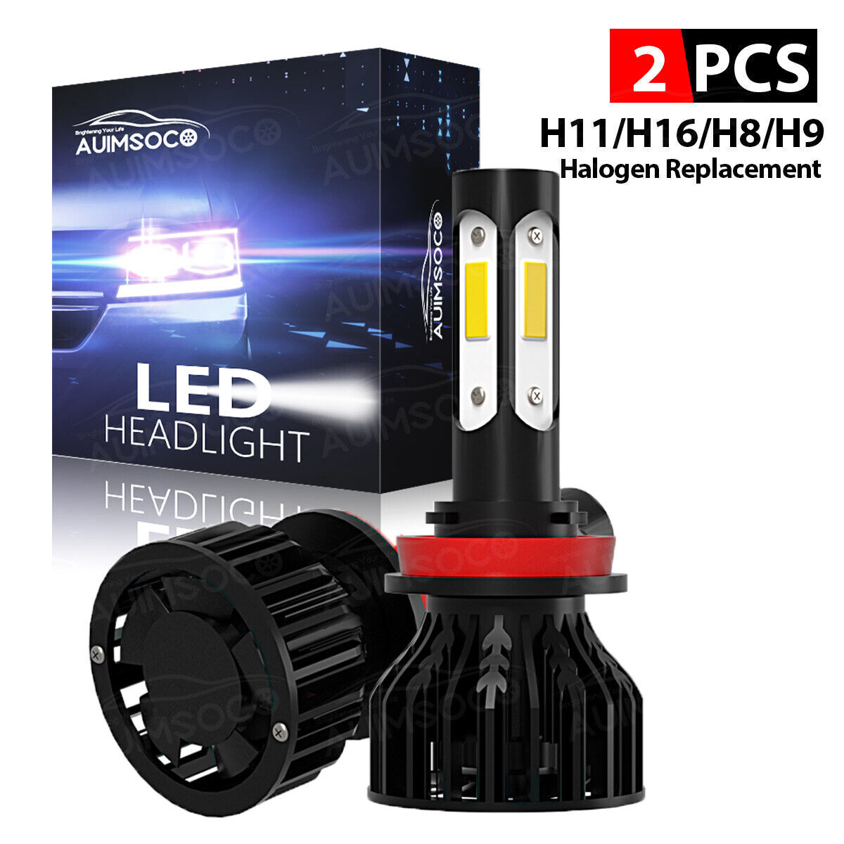 4-Side H11 LED Headlight Bulbs Super White Low Beam Conversion Kit 3200LM 6000K