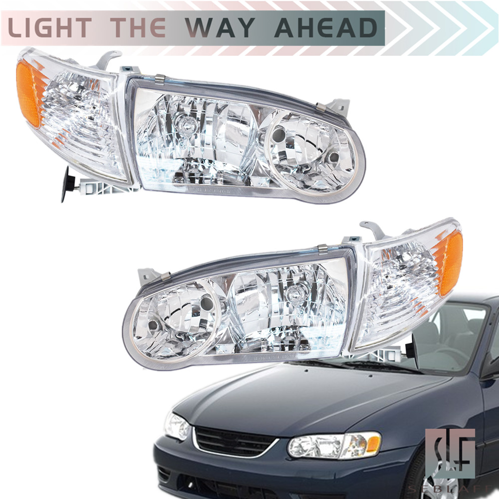 Headlamp For 2001-2002 Toyota Corolla w/Corner Signal Lamp Chrome Left+Right