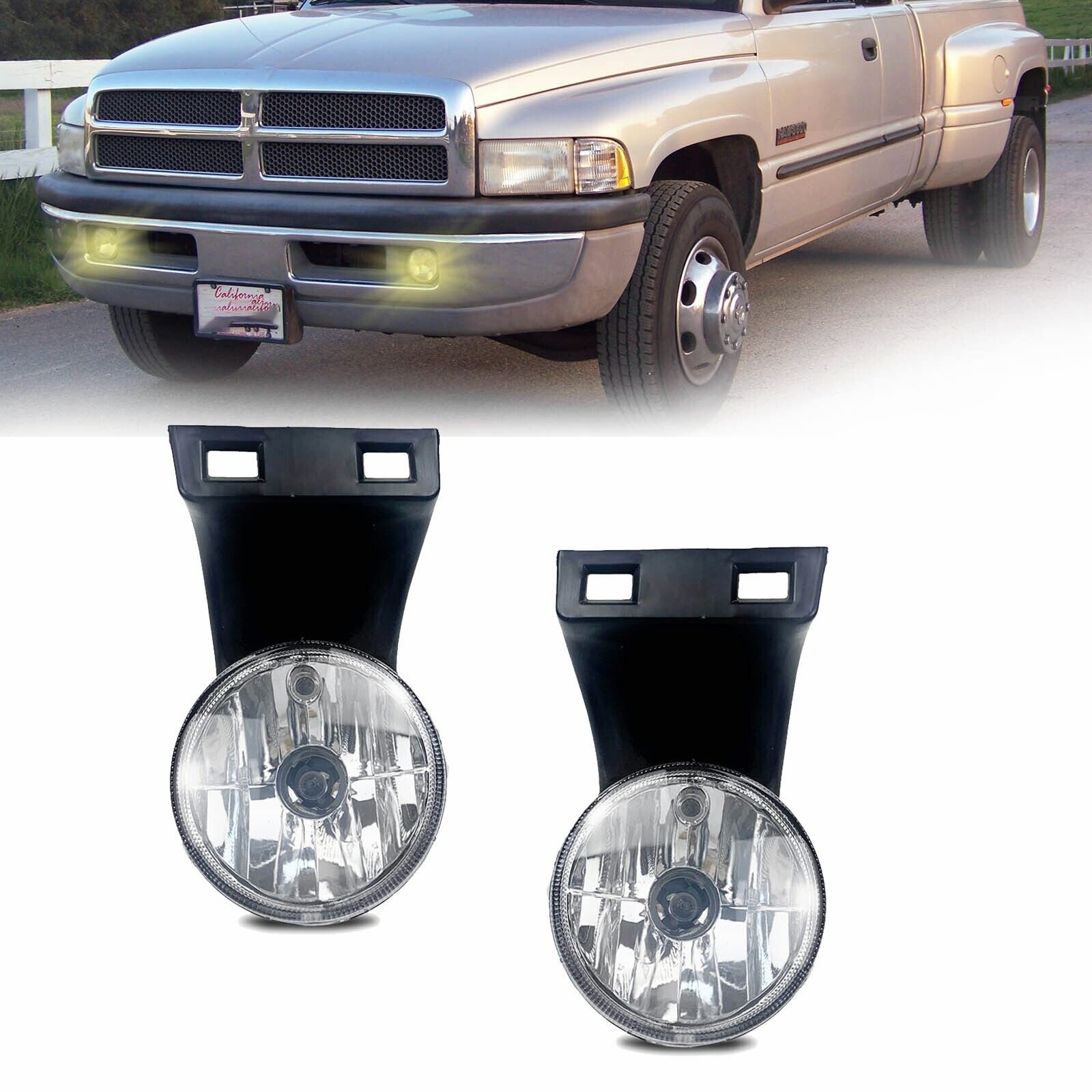 Pair For 1994-2002 Dodge Ram 1500 2500 3500 Bumper Lamps Fog Lights Clear Lens