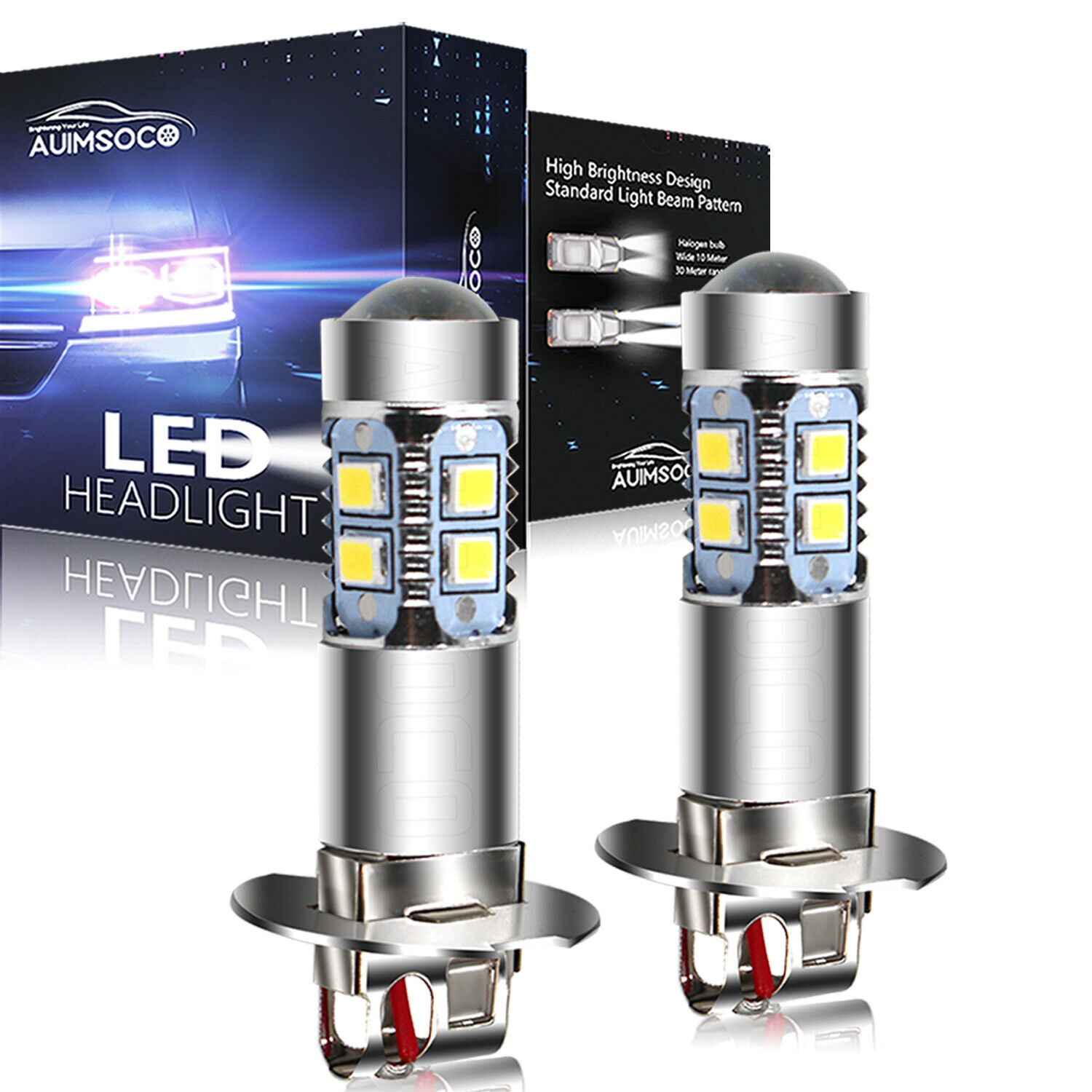 2Pcs H3 LED Fog Light Bulb Conversion Kit Super Bright White DRL Lamp 6000K 110W