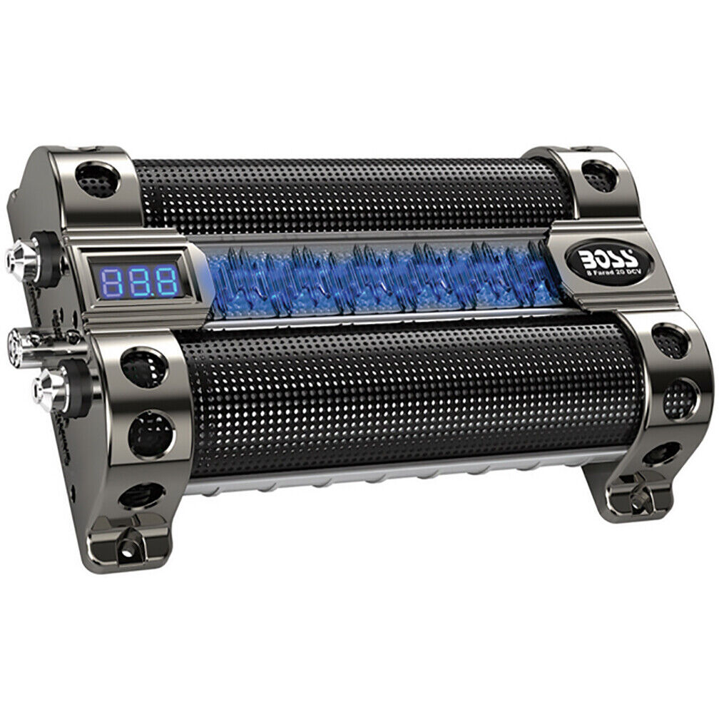 Boss 8 Farad Capacitor digital voltage meter black chrome active light show
