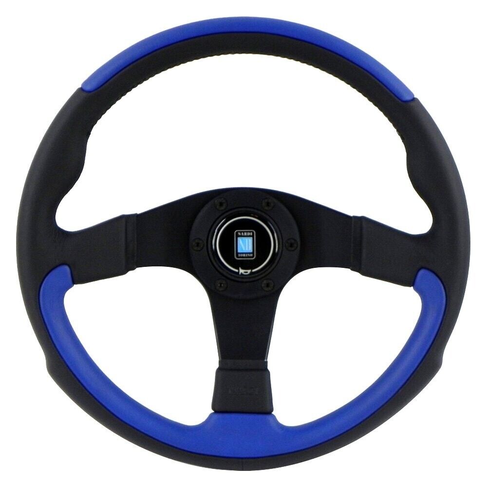 NARDI Steering Wheel Leader Black Blue Leather Black Spokes 350mm