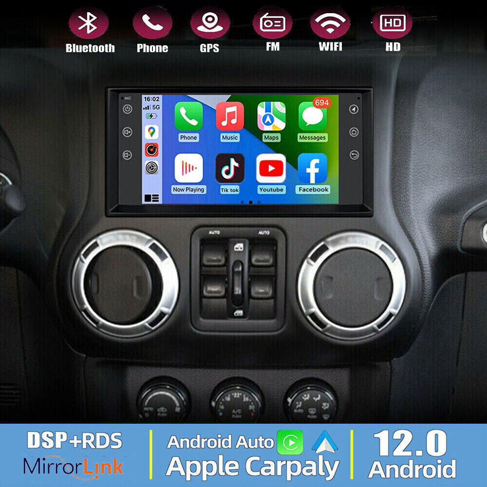 For Jeep Wrangler 2007-2017 Car Stereo Apple CarPlay Android 12 Radio GPS Navi