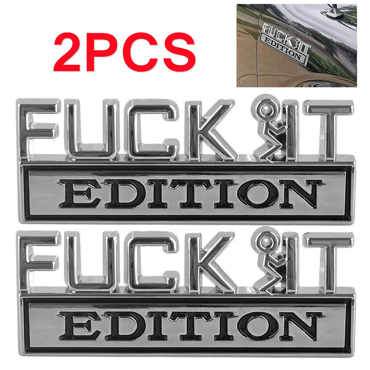2X F*CK-IT EDITION Emblem Badge Decal Sticker Sliver for Chevy Truck Fit All